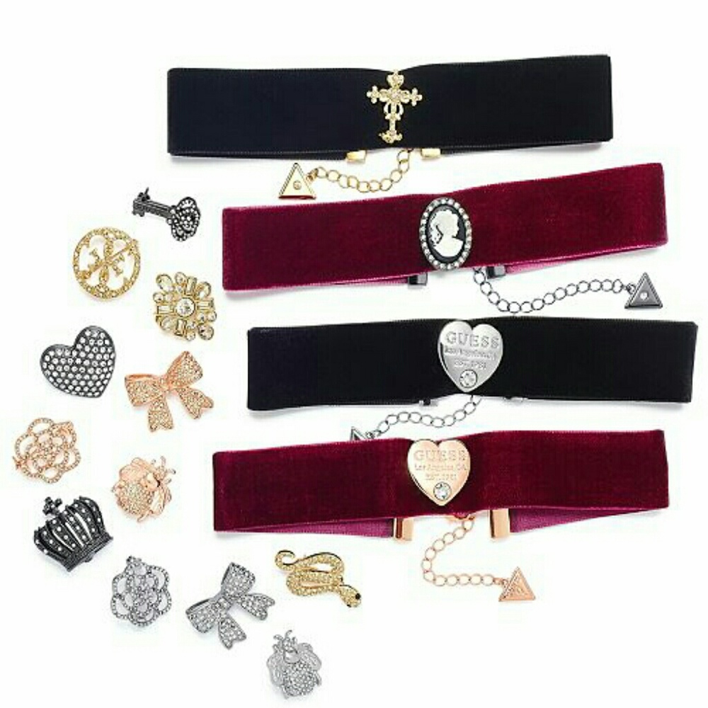NIB 2 Womens GUESS Interchangeable Brooch Choker N